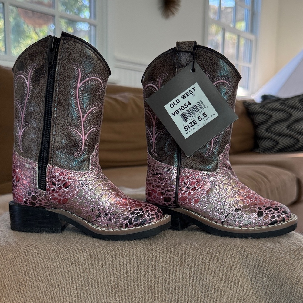 Old West Pink and Brown Girls' Western Boots